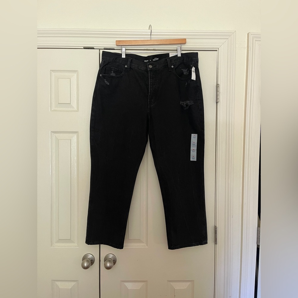 Old Navy black high rise slouchy straight jeans NWT 16